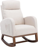 Dolonm Nursery Rocking Chair for Living Room, Upholstered Mid-Century Modern Nursery Rocking Armchair Tall Back Accent Glider Rocker, Beige by TinyTreasures Baby Boutique