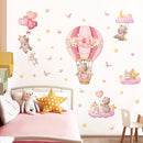 Tanlaby Pink Hot Air Balloon Wall Stickers Cartoon Bear Rabbit Stars Heart Wall Decals Peel and Stick Art Decor for Girls Bedroom Baby Nursery Kids Playroom Classroom by TinyTreasures Baby Boutique