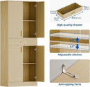 Cozy Castle Pantry Cabinet, 71" Tall Kitchen Storage Cabinet with Doors and Shelves, Freestanding Wood Cupboard Utility Hutch with Drawer for Dining Room Living Room Bathroom Furniture, Oak by CozyNest Decor