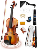 Fesley Violin Fiddle Full Set: 4/4 Polished Violin Kit for Beginners, Acoustic Violin with Hard Case, Solidwood Hand Made Starter Kit with Bow, Rosin, Shoulder Rest, Tuner, Extra Strings by TinyTreasures Baby Boutique
