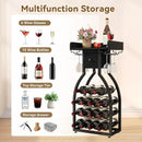 IBUYKE Wine Rack Freestanding Floor,Wine Storage 15 Bottles Bottle Rack with Glass Holders, Mini Bar Wine Cabinet with Storage Drawer for Home Bar Kitchen Dining Room,Black,UTMJ908B by CozyNest Decor