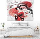 Japanese Red Geisha Tapestry Asian Cherry Blossom Traditional Kimono Folk Tapestries Home Decor for Living Room Bedroom Apartment Farmhouse Dorm 80"x60" by CozyNest Decor
