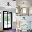 WUZUPS Chandelier Rustic Farmhouse Industrial Round Semi-flushmount Ceiling LED Light Fixture with Clear Glass Shades for Bathroom Kitchen Foyer Entryway, H 11.8" x W 13.4", E26 Base, Black by CozyNest Decor