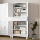 71 "Farmhouse Metal Filing Cabinet with a Drawer and 4 Adjustable Shelves, with 4 Large barn Door White Kitchen Cabinets, Metal Food Cabinets for Home, Kitchen, Dining/Living Room (White) by CozyNest Decor