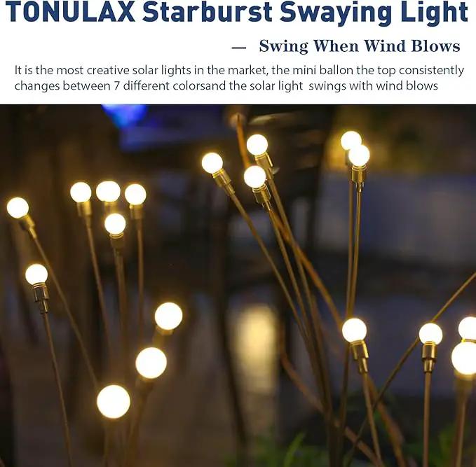 TONULAX Solar Garden Lights - Upgraded Solar Swaying Light, Sway by Wind, Outdoor Lights, Yard Patio Pathway Decoration, High Flexibility Iron Wire & Heavy Bulb Base, Warm White(8 Pack), photo 6 of 6