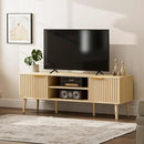 TV Stand for Living Room, Boho Entertainment Center for 55/60/65 inch TVs, Media Console with Fluted Door Cabinets and Open Shelves, for Bedroom, Oak by CozyNest Decor