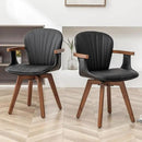 LUNLING Swivel Dining Room Chairs Set of 2, Mid Century Modern Black Faux Leather Kitchen Chairs with Arms,Bamboo Legs Side Chairs No Wheels,Accent Chair for Dining Rooms and Offices by CozyNest Decor