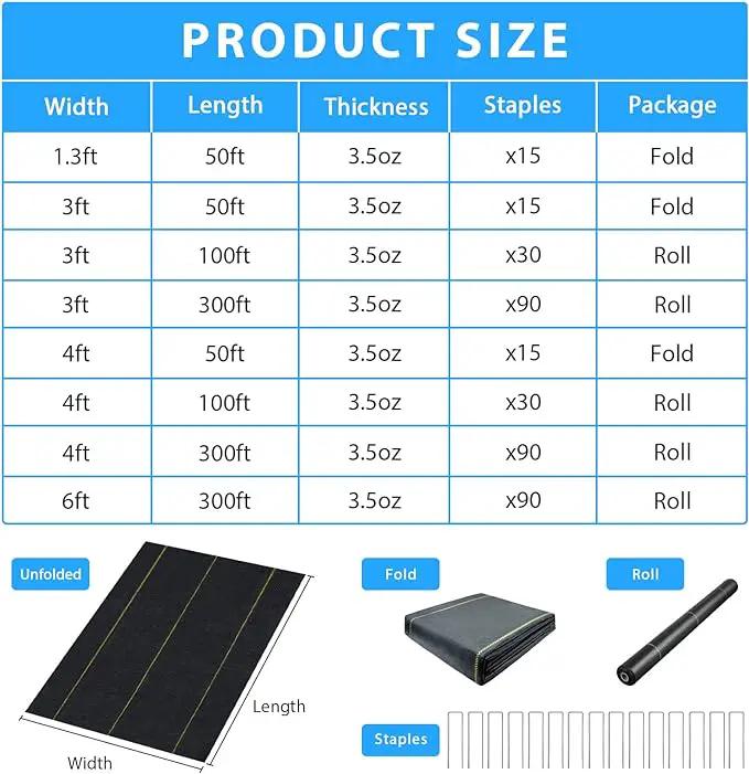 4ft x300ft Black Weed Barrier Landscape Premium Fabric-Heavy Duty Woven Ground Cloth with Superior Permeability Weed Control Convenient Design, photo 7 of 7