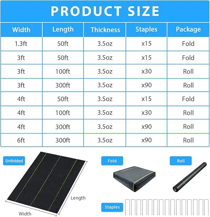8ft x100ft Black Weed Barrier Landscape Premium Fabric-Heavy Duty Woven Ground Cloth with Superior Permeability Weed Control Convenient Design, photo 7 of 7