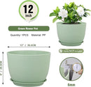 12 inch Big Plant Pots, Plastic Planters with Drainage Holes and Trays, Flower Pots for Indoor Outdoor Plants, Modern Decorative Pots for Garden House Plants, Green by GreenHaven Gardens