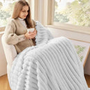 NEWCOSPLAY Super Soft Twin Blanket White Premium Silky Flannel Fleece 3D Ribbed Jacquard Lightweight Bed Blanket All Season Use (White Ribbed, Twin(60"x80")) by CozyNest Decor