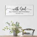 With God All Things are Possible Framed Wall Art, 40''×15'' White Holy Religious Rustic Bible Verse for Christian God Jesus Christ Prayer, Positive Horizontal Inspirational Catholic Scripture Decor by CozyNest Decor