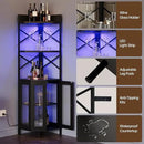 Corner Bar Cabinet with Power Outlet, 5-Tier Corner Wine Cabinet with Led Strip and Glass Holder, Industrial Tall Liquor Cabinet Bar Wine Rack for Home，Black by CozyNest Decor