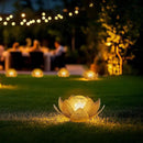 Solar Lights Outdoor Waterproof Lotus Flower Metal Yard Art Decoration Crackle Globe Glass Solar Lamp Garden Decor for Outside, Flowerbed Lawn Patio Porch Pathway Pond Decorations by GreenHaven Gardens
