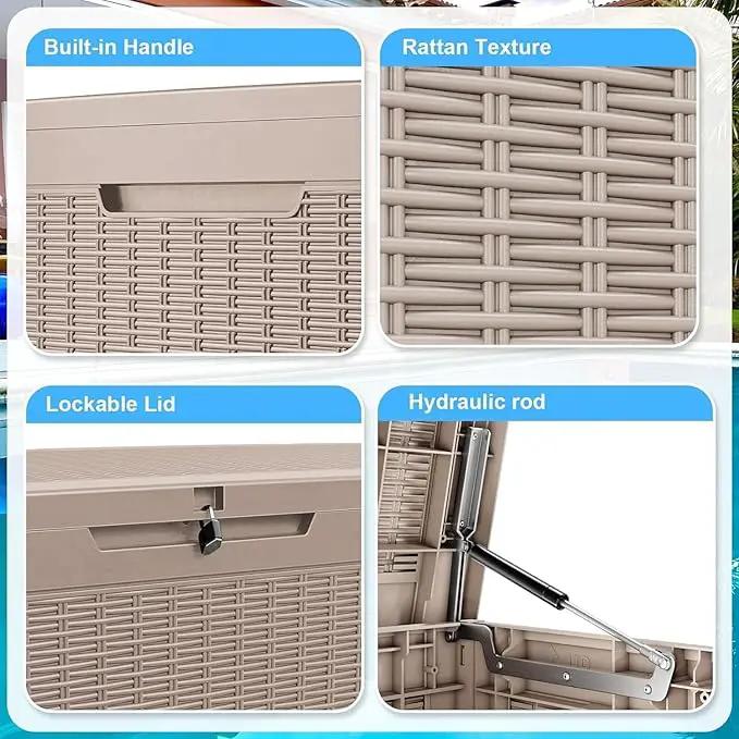 102 Gallon Outdoor Storage Box Waterproof, UV Resistant Resin Deck Box with Hydraulic Rod, Lockable Design and Enhanced Durability for Patio, Garden, and Poolside Use, photo 3 of 7