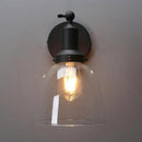 PERMO Industrial Vintage Sconces Slope Pole Single Sconce with 6.7" Oval Dome Clear Glass Shade Matte Black Wall Sconce Wall Mount Light Fixture for Bathroom Bedroom Entryway Home Office Kitchen by CozyNest Decor