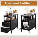 Black Side Tables, End Table with Charging Station, Narrow End Table with 2 Wooden Drawers, USB Ports and Power Outlets, Slim Nightstand and Bedside Table, End Tables Living Room, Bedroom by TinyTreasures Baby Boutique
