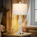 27" Farmhouse 3 Way Dimmable Touch Table Lamp Set of 2 Rustic Classic Bedside Nightstand Wood Lamps for Living Room Bedroom with USB C+A Ports Washed White (2 Bulbs Included) by CozyNest Decor