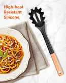 Silicone Pasta Fork, Kitchen Heat Resistant Noodle Spoon Server, BPA Free Spaghetti Strainer,12.8 inch (Black) by CozyNest Decor