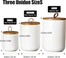JOJUNO White Ceramic Canister Set with Wooden Lid, 3-Piece Airtight Food Storage Jars for Kitchen Counter - Flour, Sugar, Coffee, Tea, Spice - Small, Medium, Large Sizes by CozyNest Decor