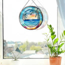 RIVEENY Blue Ocean Sunset Glass Window Hanging Decor,8" Stained Glass Sun Catcher Hanging Decoration with Metal Chain-Sun Catchers for Window Decor Outdoor Garden Decor Gift (Oceans) by GreenHaven Gardens