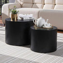 Nesting Coffee Table Set of 2, Modern Round Coffee Table with Non-Slip Feet, Wooden Circle Accent Tables for Small Spaces Living Room Bedroom Balcony Office Drum Side Table (Black) by CozyNest Decor