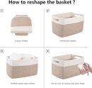 OIAHOMY 4 Pack Storage Baskets for Organizing, Basket for Shelves with Handle, Woven Baskets for Storage Toys, Towels, Books, Cotton Rope Basket 13" L x 9 " W x 7.8 " H, Brown & White by TinyTreasures Baby Boutique