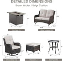 8 Piece Outdoor Patio Furniture Set - 41" CSA Propane Fire Pit Table Patio Conversation Set with Swivel Rocker Outdoor Chairs, Wicker loveseat and Ottoman for Outside Casual Gathering by GreenHaven Gardens