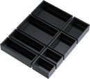 Bathroom Drawer Organizer Trays, Bamboo Drawer Organizer Kitchen Utensils Silverware Organizer, 8 PCS Wood Box Stackable Bins for Makeup, Office Desk, Junk Drawer (Black) by CozyNest Decor