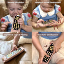 Nueplay Baby TV Remote Control Toy with Silicone Teether Cover, Toddler Realistic Controller, Early Number Learning in 3 Languages (English, Spanish & French), Preschool Girls Toys 6, 12, 18 Months by TinyTreasures Baby Boutique