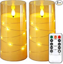 NURADA 3"x6"Flickering Flameless Candles: Built-in Star String Lights Acrylic Battery Operated LED Pillar Candles with Remote and Timer for Romantic Mood Home Decoration - 2 Pack Gold by CozyNest Decor