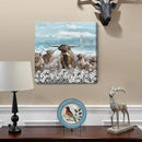 Canvas Wall Art Bathroom Coastal Boho Farmhouse Highland Cow Flower Picture Floral Artwork Rustic Country Landscape Longhorn Animal Painting for Living Room Bedroom Kitchen Décor Blue Brown Small by CozyNest Decor
