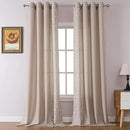 MIUCO Light Filtering Faux Linen Curtains - 95 Inch Long Bedroom & Living Room Drapes, Linen Floral Embroidered Solid Mix & Match, Semi Sheer Grommet Farmhouse Curtains, 2 Panels Set by CozyNest Decor