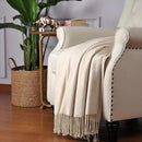 CUDDLE DREAMS Silk Throw Blanket with Hand-Knotted Fringe, Natural, Soft & Breathable (Ivory) by CozyNest Decor