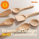 Riveira Maple Wooden Spoons for Cooking Set of 6 – Natural Maple Wooden Cooking Utensils, Wooden Spatula, Wooden Spoon - Premium Quality Wooden Utensil Set for Non-Toxic Cooking