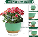10 Inch Pots for Indoor Plants, Large Self Watering Planters with Drainage and Saucers, Plastic Outdoor Flower Pot, Set of 2, Green by GreenHaven Gardens