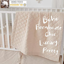 Brandream 3 Pieces Crib Bedding Set for Girls or Boys Quilt,Crib Sheet,Dust Ruffle Skirt, 100% Washed Cotton Like Linen Supersoft Farmhouse Chic Boho Beige Classic Quilted Plaid Design by TinyTreasures Baby Boutique