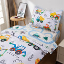 NTBED 4 Pieces Construction Toddler Bedding Set for Baby Boys,Watercolor Truck Vehicles Excavator Cars Printed, Includes Comforter, Flat Sheet, Fitted Sheet and Pillowcase,Multi by TinyTreasures Baby Boutique