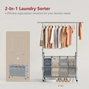 Tajsoon Laundry Sorter with Hanging Bar, 4 Section Rolling Laundry Hamper with Heavy Duty Lockable Wheels, Laundry Sorter Cart for Bathroom & Bedroom, Gray by CozyNest Decor