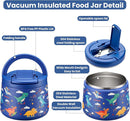 14oz Insulated Vacuum Food Jar with Buckle Lid,Soup Thermo for Hot Food Kids,Wide Mouth Leakproof Stainless Steel Lunch Container with Spoon-Dinosaur by TinyTreasures Baby Boutique