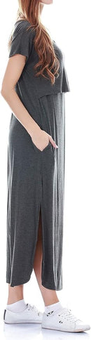 Smallshow Women's Maternity Nursing Dresses Split Long Dress for Breastfeeding by TinyTreasures Baby Boutique
