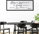 Bless the Food Before Us, the Family Beside Us, and the Love between us Framed Wall Art for Christian God Jesus Christ Prayer, 32''×12'' Positive Holy Religious Rustic Bible Verse for Dining Room by CozyNest Decor