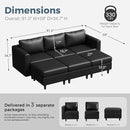 91.5" Luxury Modular Sleeper Sofa Bed with Storage Seat, 6 Seat Sectional Couch Deep Seat with Reversible Chaises & Removable Cover for Living Room - Faux Leather Black by CozyNest Decor