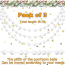 Jishi 3pk White Felt Pom Pom Garland Christmas Tree Decorations Indoor Home Decor, Cute Winter Wonderland Snow Ball Ornaments, Hanging String Pompom Snowball Beads, Xmas Holiday Birthday Party Banners by CozyNest Decor