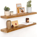 Solid Elm Wood Floating Shelves, 36 Inch Wood Floating Shelves for Wall, Live Edge Wooden Shelves Wall Mounted for Books, Bathroom, Kitchen, Natural Color, Set of 2 by CozyNest Decor