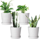 Brajttt Flower Pots,6 Inch Succulent Pots with Drinage,Indoor Round Planter Pots with Saucer,White Cactus Planters with Hole,Outdoor Graden Pots 4 Pack by GreenHaven Gardens