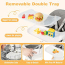 BABY JOY Baby High Chair, 6 in 1 Convertible Wooden High Chair for Babies & Toddlers with Adjustable Legs, Double Removable Tray, Safety Harness & Waterproof PU Cushion (White) by TinyTreasures Baby Boutique
