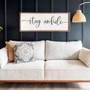 Stay Awhile Sign Wall Decor 40"X15" Large Solid Wood Frame For Hallway Living Room Entryway Farmhouse Wall Art Lets Stay Family Home Rustic Hanging Decoration (Wood) by CozyNest Decor