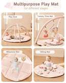 Fortella Baby Play Gym & Activity Mat, Tummy Time Mat w 5 Detachable Toys and Pillow, Large Sensory Playmat for Floor, Newborn Infant Baby Essentials Shower Gift 0-3-6-9-12 Months (Rose Pink) by TinyTreasures Baby Boutique
