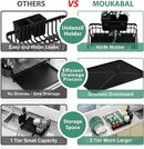 MOUKABAL Dish Drying Rack, 2 Tier Dish Rack, Large Dish Racks for Kitchen Counter, Dish Drainer with Removable Utensil Holder, Drainboard (Black) by CozyNest Decor